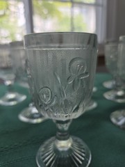 Set of 9 Crystal Aperitif Gasses, Floral Pattern, Decorative Etched Design