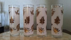 Lot of 4 MCM Gold Leaf Libbey Frosted Foliage Glasses 6.75 » tall 2 » wide