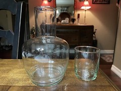 8″x4.5″ Hand Blown Clear Glass Tumble-Up Water Decanter & 3.25″x2.75″ Cup
