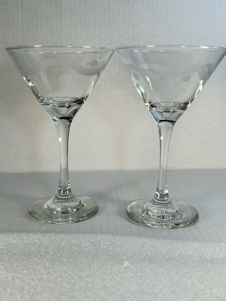 Mid Century Classic Swanky Wavy Line Polka Dots Vintage Martini Glass Barware