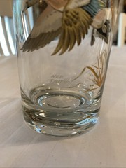 Vtg MCM Ned Smith Drinking Glass American Widgeon Hand Painted 23K Gold Trim