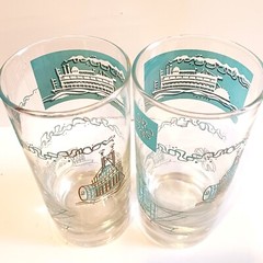 Libbey Southern Comfort Tumblers Highball Glasses Steamboat Turquoise Gold Set