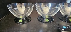 4- Fry, Weston, Seneca Glass Lily Pad Black Foot Crystal Sherbet Dish Cut Stars