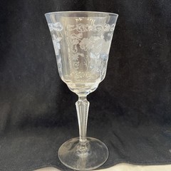 3 Vtg Fostoria Midnight Rose Water Goblet Etched Hand Blown Glass Crystal