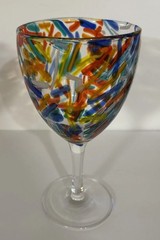 Pier 1 Confetti Handcrafted Art Glass Goblets 16oz 8″ Rainbow Set of 2