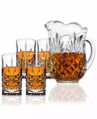 Dublin Crystal 46oz Pitcher 4 10oz Highball Glass Godinger Drinkware Set, NEW