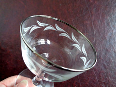 Luminarc France Silver Rim Laurel Leaf Etched Sherbet Champagne Stemware Glass