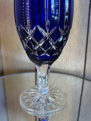 Ajka Arabella Cobalt Blue Cut To Clear Crystal Iced Tea Glasses Goblets 8”