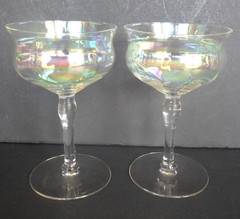 Fostoria Cellini Iridescent Sherbets Saucer Champagnes Coupes Loop Optic Set 2