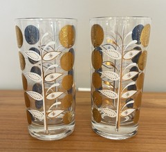 1950s Gay Fad Highball “Money Tree” Glasses Gold Tom Collins Tumblers Set Of 2