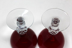 Morgantown Ruby Red w/Clear Glass Golf Ball Stem Goblet 5» Tall Champagne Glass