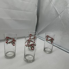 Tienshan China Poinsettia and Ribbon Tumbler Glass, 14oz, 6 1/4″T Fairfield 4pc