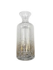 Contemporary Clear Glass Decanter & Two Old Fashion Glasses Gold Dots