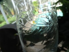 Tiffin Elegant Polished Cut Glass Water Goblet Stem 17453-7 Leafs Plants Pattern