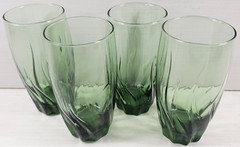 4 Anchor Hocking Central Park Ivy Green Iced Tea Set Swirl Wave Flat Tumbler Lot