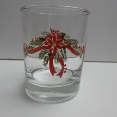 Vintage 4 Anchor Hocking Poinsettia and Ribbon Rocks Glasses Christmas Barware