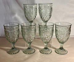 6 Noritake Light Green Arbor 7 1/4″ Footed Ice Tea Tumblers