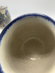 Set of 2 Vtg Ceramic 8 Oz Wine Goblets Handmade Signed Rustic Floral Design