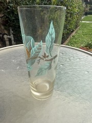 Mid Century blue And Gold Leaf Design Drinking Glasses Highball Barware