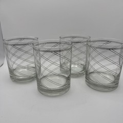 VTG 4 CULVER Barware Glass Devon Black Double on Rocks 14OZ 22k Gold Stripe 1987