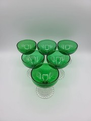 6 Vtg Anchor Hocking Bubble Foot Boopie Green Champagne/Tall Sherbet Glasses
