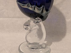 2 Cobalt GLOWY! Art Glass STAG DEER ELK Wine Glasses Silver Black Signed Dated
