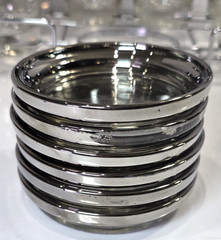 6 MCM Silver Fade High Ball Glasses Coasters Dorothy Thorpe Style W/Chrome Caddy