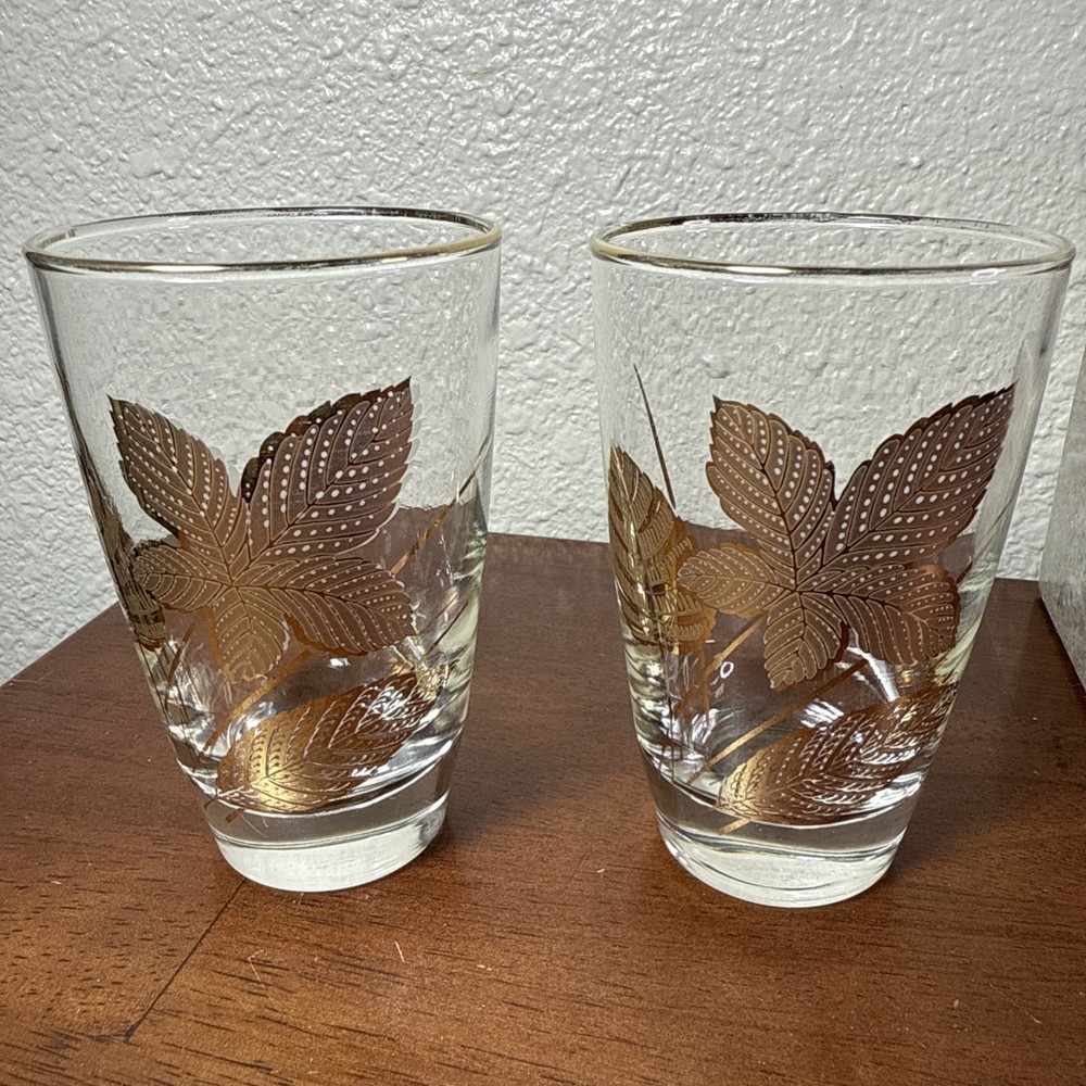 Libbey Gold Leaf Tumbler, Juice Glasses, Clear Unfrosted Gold Rim, Set of 2