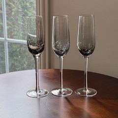 Crackle Glass Champagne Flutes Smoke Gray Pier 1 Clear Stem Set of 3 EUC Barware