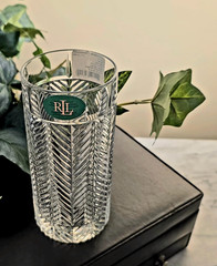 Ralph Lauren Herringbone Crystal 6 1/4 In. Highball Glass, 3 Vert. Cuts, New