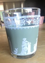 Green Band Decal, Gold Trim Shot glass. Hellenic Green by Jeannette Discontinued