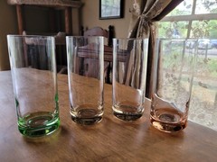 Set of 4 Colored Pink Green yellow Highball Tumblers 6.35” Tall 2.5 Dia.
