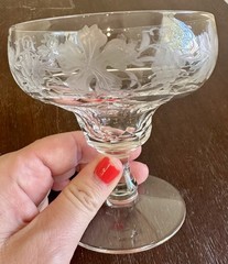 Vintage Set 5 Val St Lambert Vignes Crystal Tall Sherbet Champagne Glasses 4”H