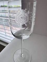 Vintage Crystal Etched Wine/Water Glass Rose Read Description