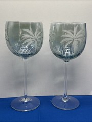2 Lenox British Colonial Palm Tree Green Balloon Wine Glass Glasses
