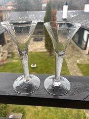 Pair Air Twist Stem Wine Glasses Antique Hand Blown c.1800