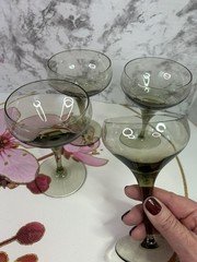 MCM Cocktail Cordial Champagne Glasses Set Of (4) Smokey Green Gray Madmen