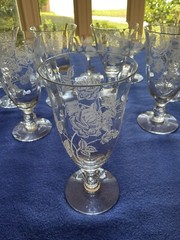 HEISEY-CRYSTAL -ETCHED ROSE -Ice Tea,Water Goblets/Wine,Tall Sherbet Glasses Set
