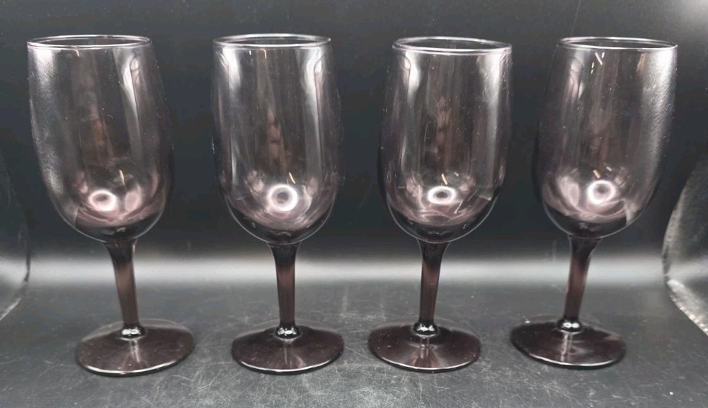 VINTAGE 6” Amethyst/ Purple Plum Small Wine Glasses Stemware Set Of 4 Barware