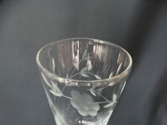 MCM Sevron Clear Glass Gray Wheel Cut By Candlelight Flowers Parfait Glass EUC