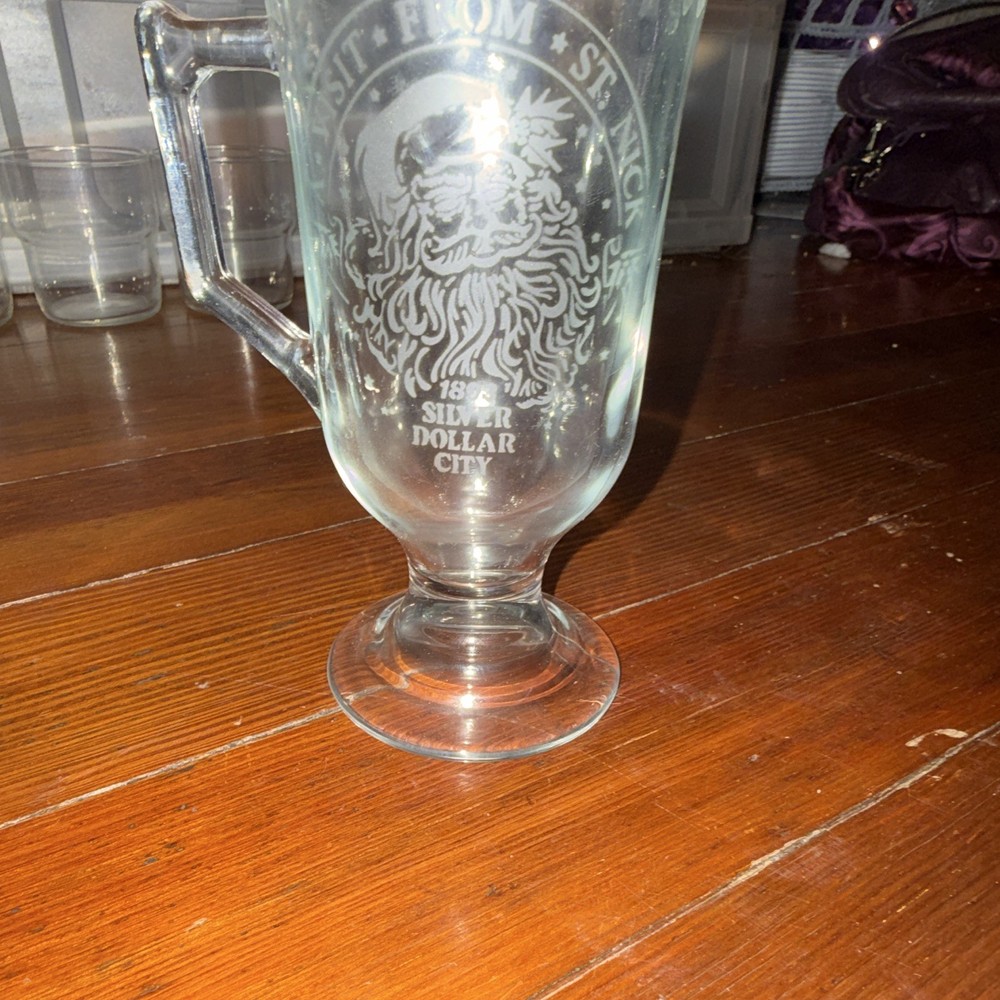 Clear Glass Beer Mug Souvenir with Handle Etched Design Silver Dollar City