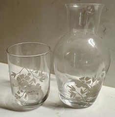 Vintage Clear Crystal Industries Nite Set Primetemps Etched Pattern 2 Pc Set