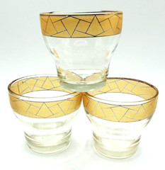 Vintage Three Short Rolly Poly Gold Glasses Cordial Cocktail Stackable 1960’s