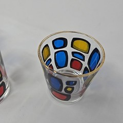 6 Post Modern Memphis Milano Style Geometric Colorful Lowball Glassware