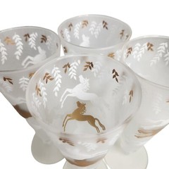 Vintage 1953 Libbey Cavalcade Frosted Pilsner 4 Glasses White and Gold Horses