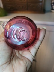 Set Of Two Red Small Vases /Pitcher Handles and Dimples Handblown Glass