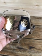 5 Vintage Mid Century Barware Roly Poly Black & 22K Gold Coin Shot Glasses MCM
