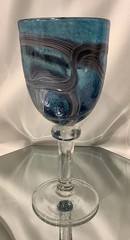 Blue Blown Art Glass 8” Wine Goblet Specks & Swirls – Mint