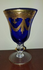 Mouth Blown Arte Italica Medici 24-K Gold Cobalt Blue Large Wine Goblet