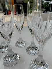 Set of 6 Baccarat Crystal Massena Champagne Flutes Glasses. 8 1/2 inches Tall